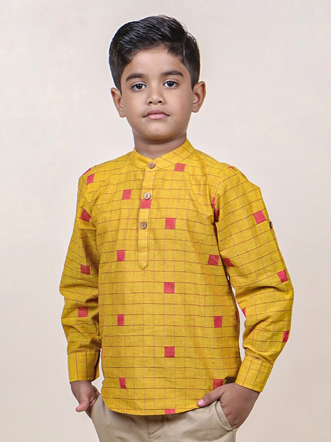 

Jilmil Boys Checks Cotton Casual Shirt, Mustard