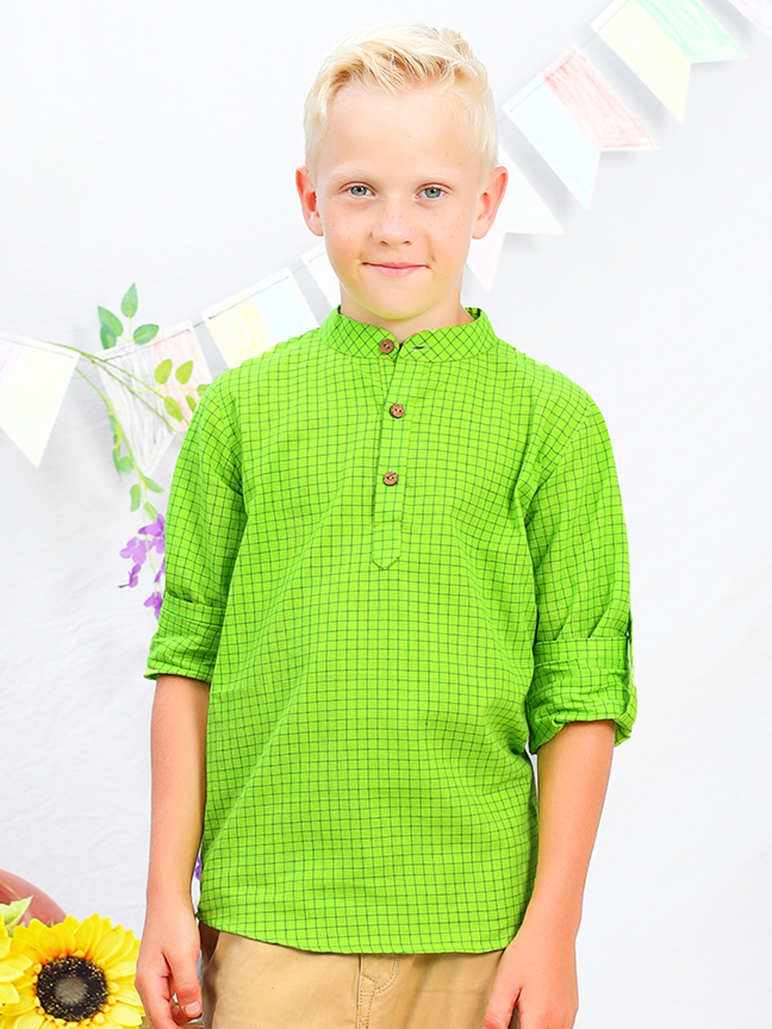 

Jilmil Boys Checks Cotton Casual Shirt, Green