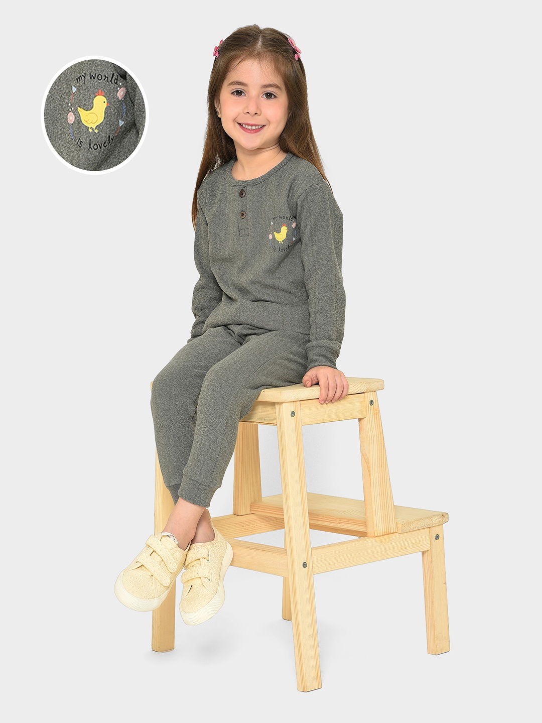 

MiArcus Kids Round Neck Long Sleeve Polyester Thermal Clothing Set, Grey