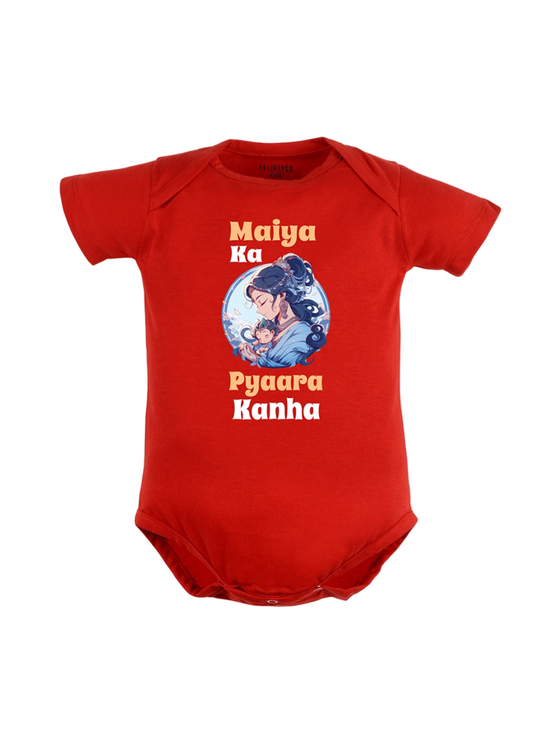 

FFLIRTYGO Infants Janmashtami Printed Pure Cotton Bodysuit, Red