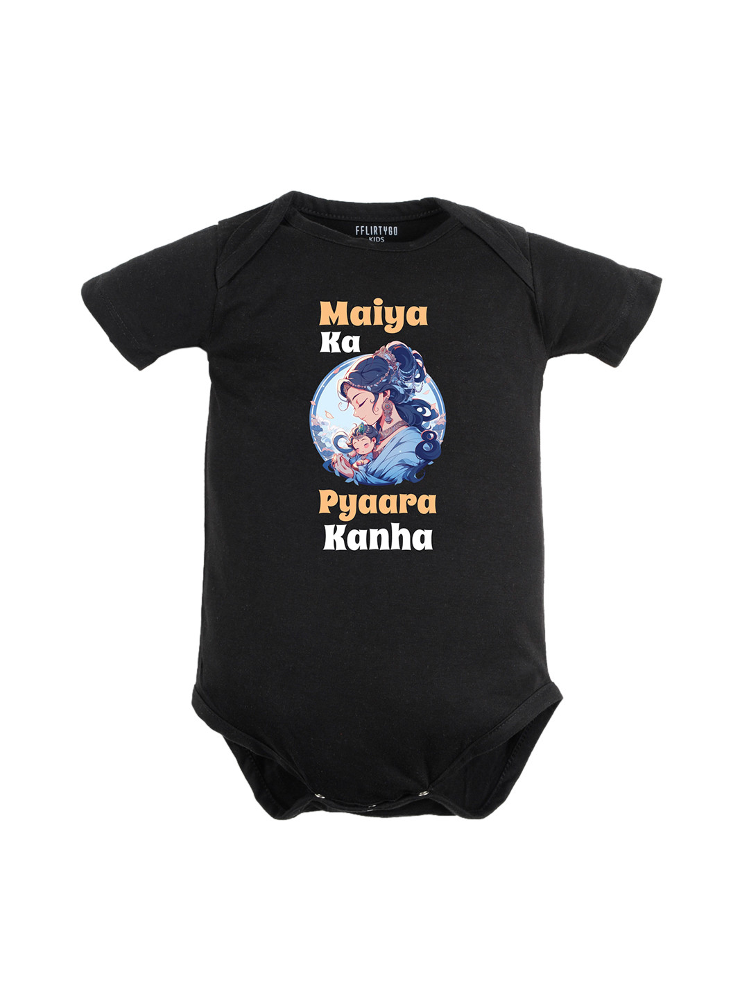 

FFLIRTYGO Infants Janmashtami Printed Pure Cotton Bodysuit, Black