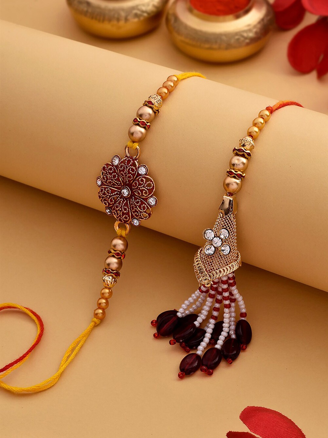

RawFruit Set Of 2 Rakhis With Roli Chawal & Dry Fruits Gift Set 125 gms Each, Gold