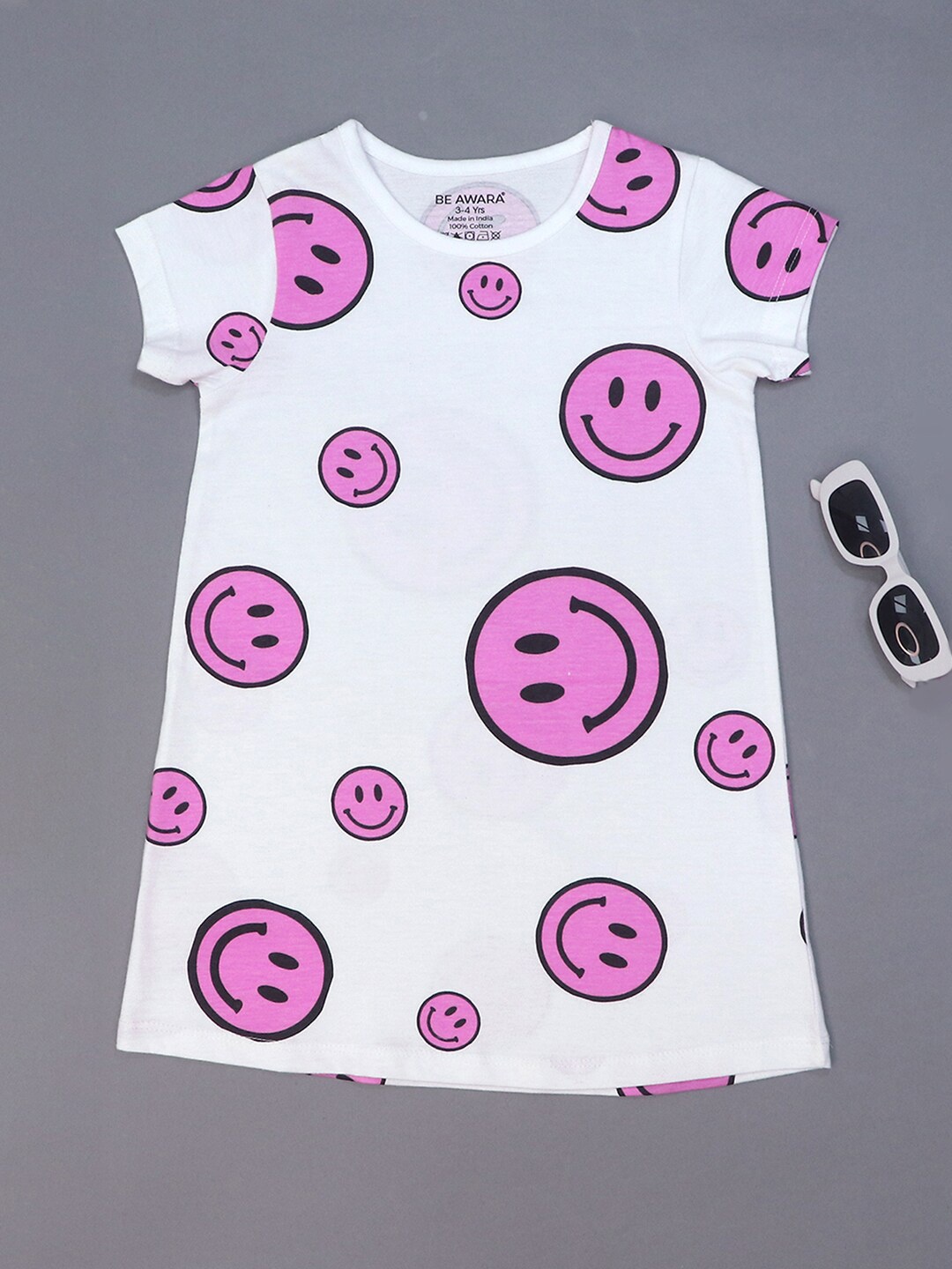 

BE AWARA Girls Conversational Printed Round Neck Cotton Regular T-shirt, White
