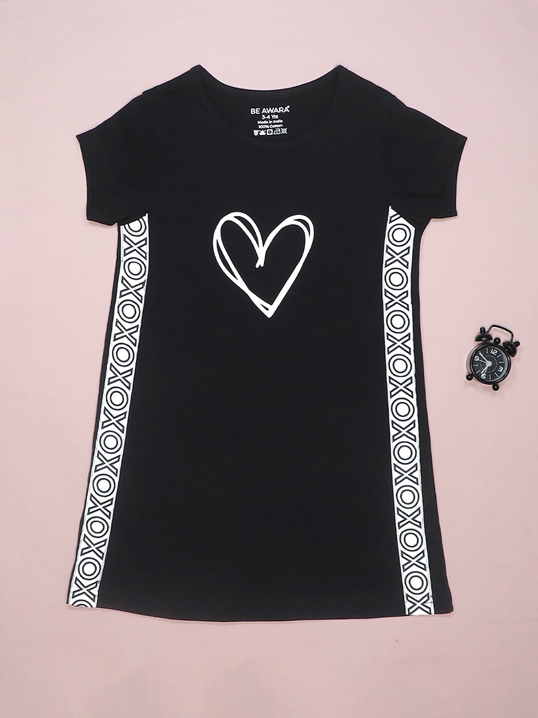 

BE AWARA Girls Typography Printed Cotton T-shirt, Black