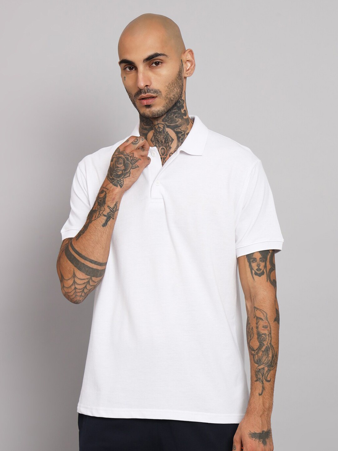 

GRIFFEL Polo Collar Cotton T-Shirt, White