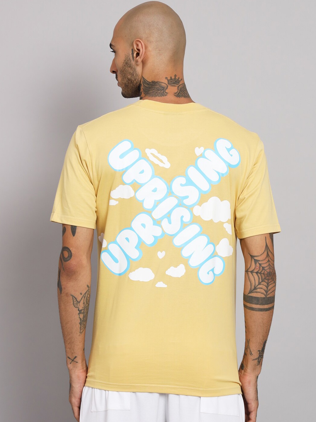 

GRIFFEL Typography Printed Polo Collar Cotton T-shirt, Yellow