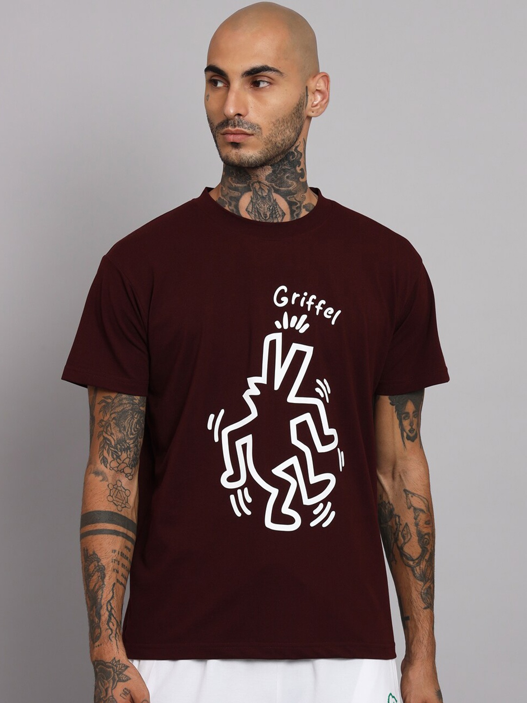 

GRIFFEL Graphic Printed Polo Collar Cotton T-shirt, Maroon