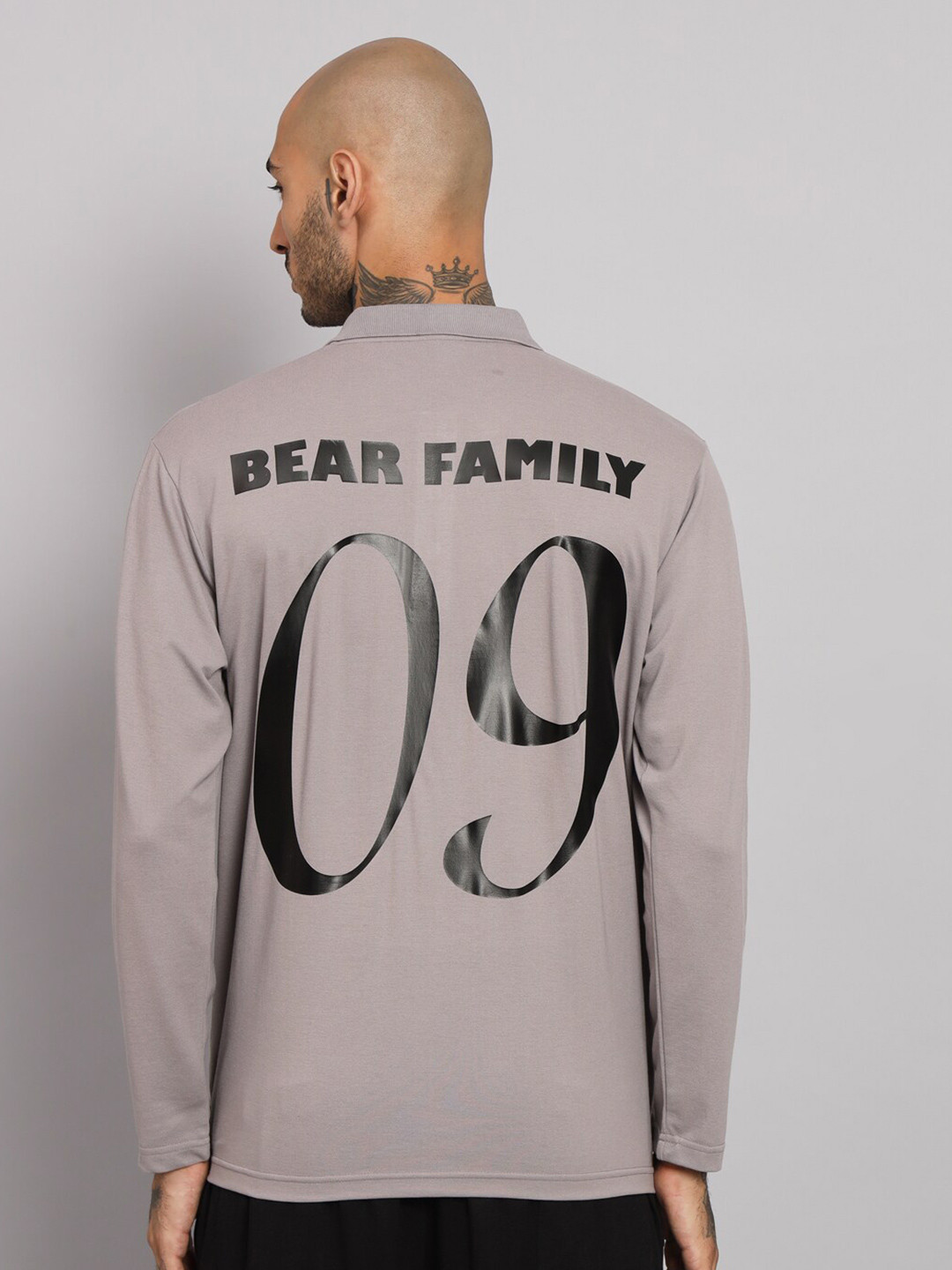 

GRIFFEL Typography Printed Polo Collar Cotton T-shirt, Grey melange
