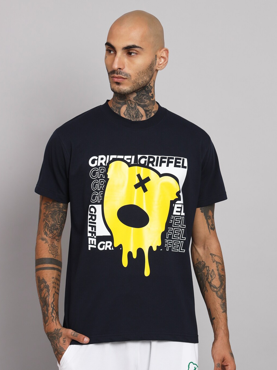 

GRIFFEL Graphic Printed Polo Collar Cotton T-shirt, Navy blue