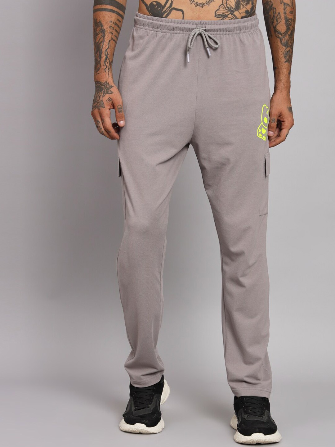 

GRIFFEL Men Cotton Relaxed-Fit Mid-Rise Track Pants, Grey