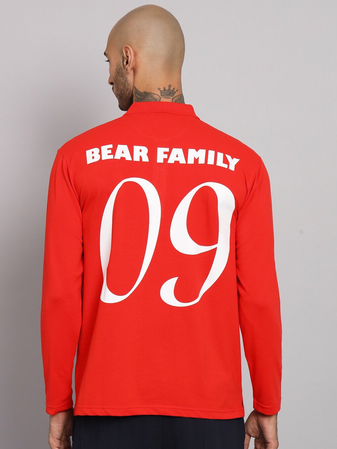 

GRIFFEL Typography Printed Polo Collar Cotton T-shirt, Red