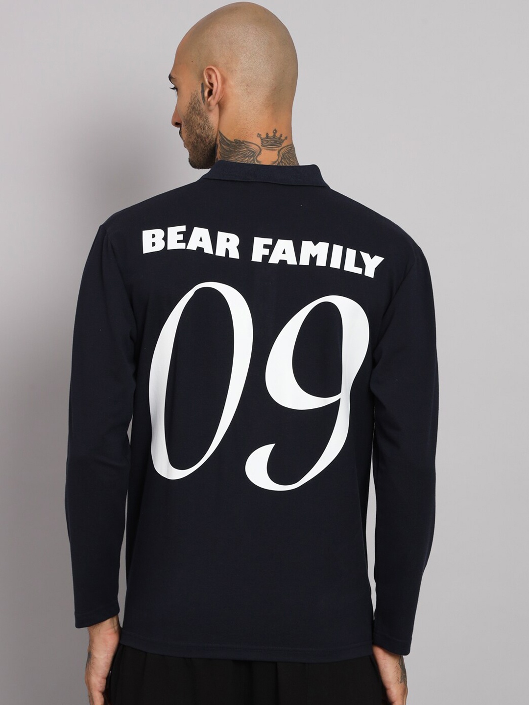 

GRIFFEL Typography Printed Polo Collar Cotton T-shirt, Navy blue
