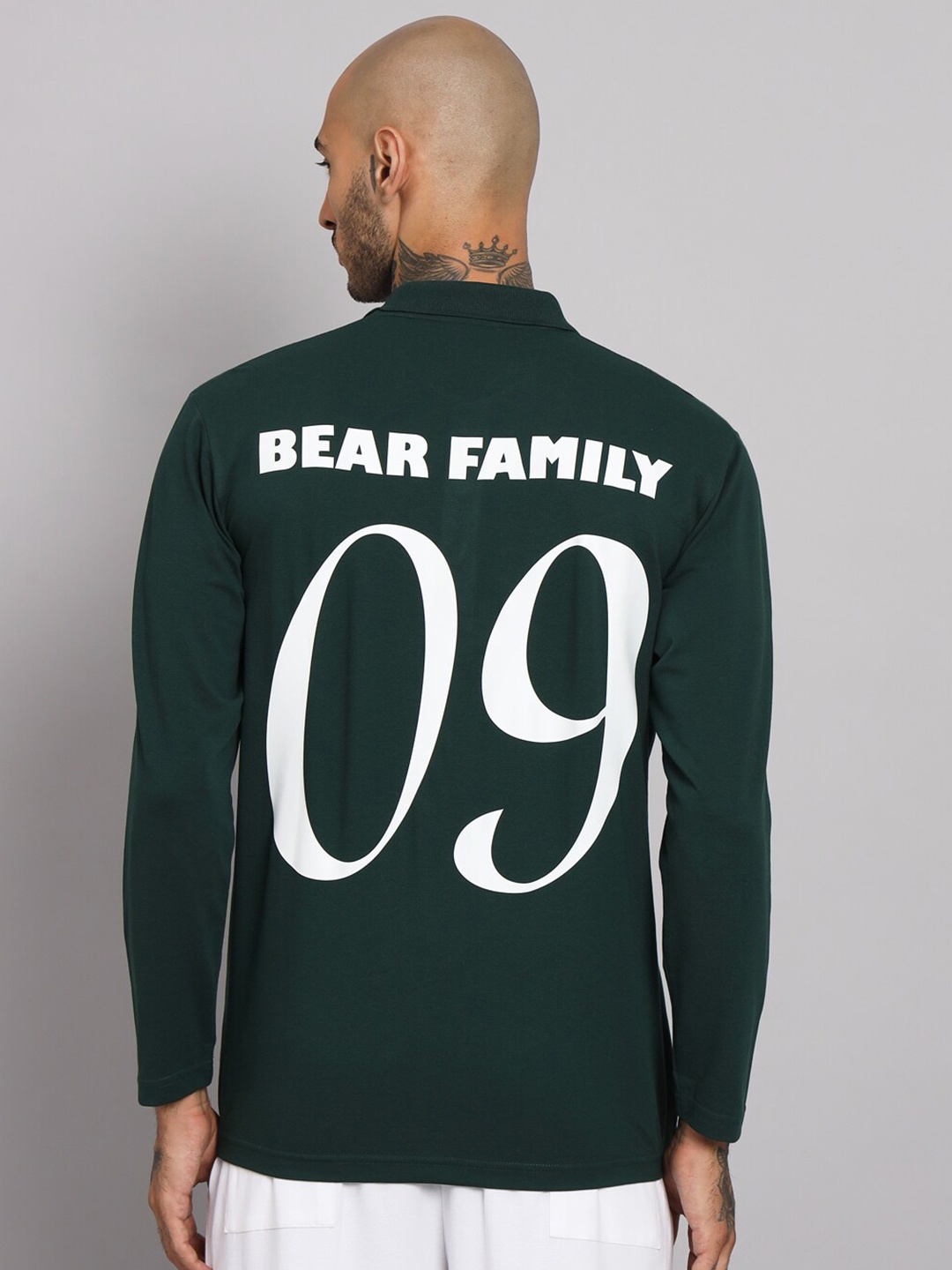 

GRIFFEL Typography Printed Polo Collar Cotton T-shirt, Green