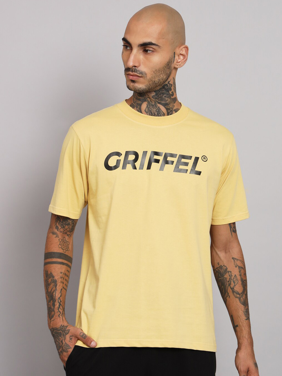 

GRIFFEL Typography Printed Cotton T-shirt, Yellow