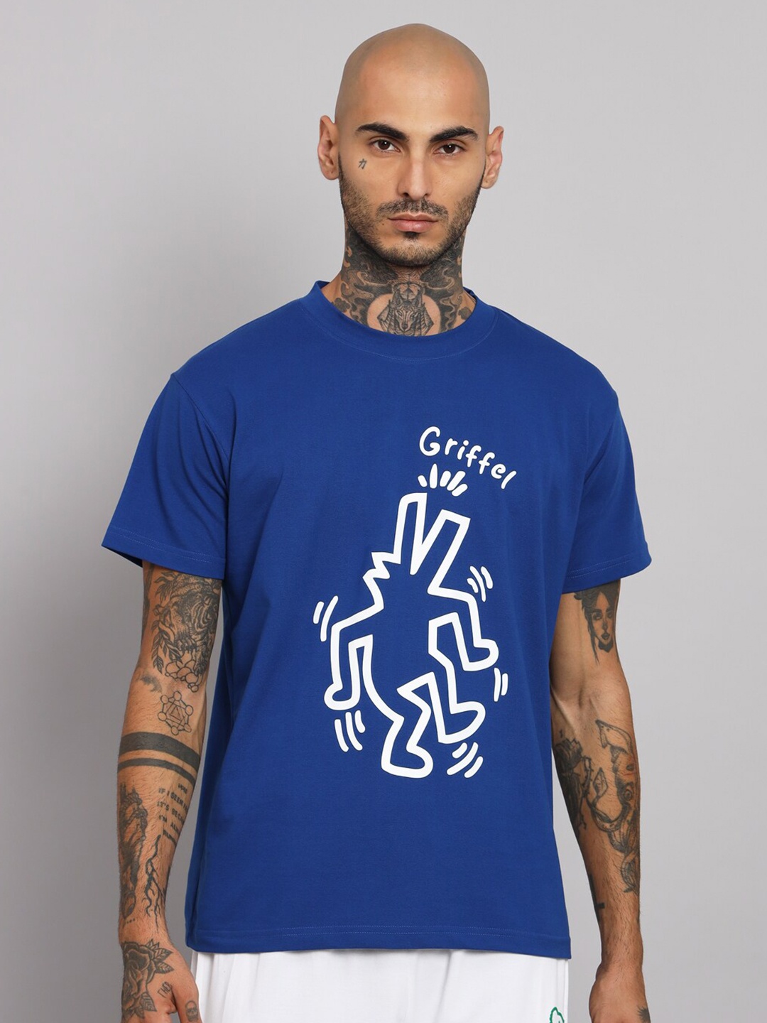 GRIFFEL Graphic Printed Cotton T-Shirt, Blue