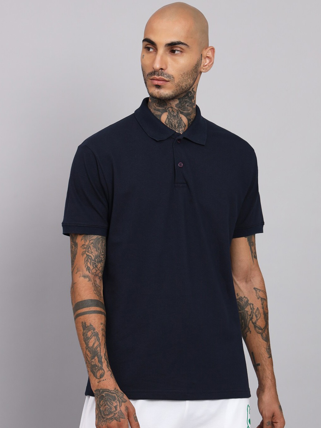 

GRIFFEL Polo Collar Cotton T-Shirt, Navy blue