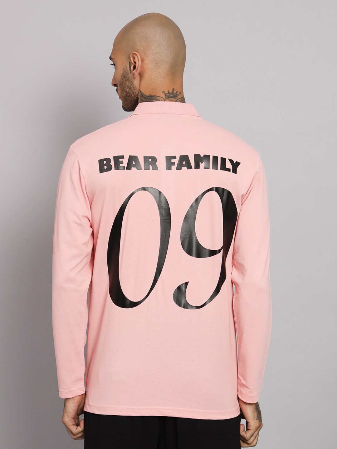 

GRIFFEL Typography Printed Polo Collar Cotton T-shirt, Peach