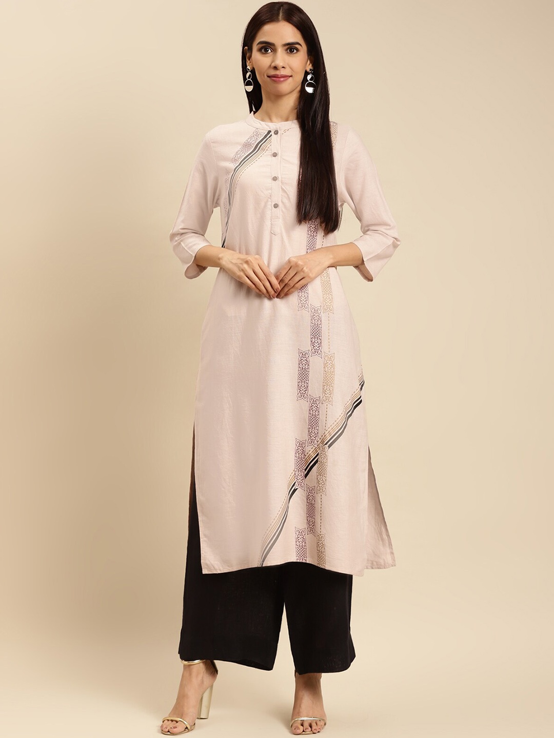 

Rangita Ethnic Motifs Printed Straight Regular Kurta, Peach