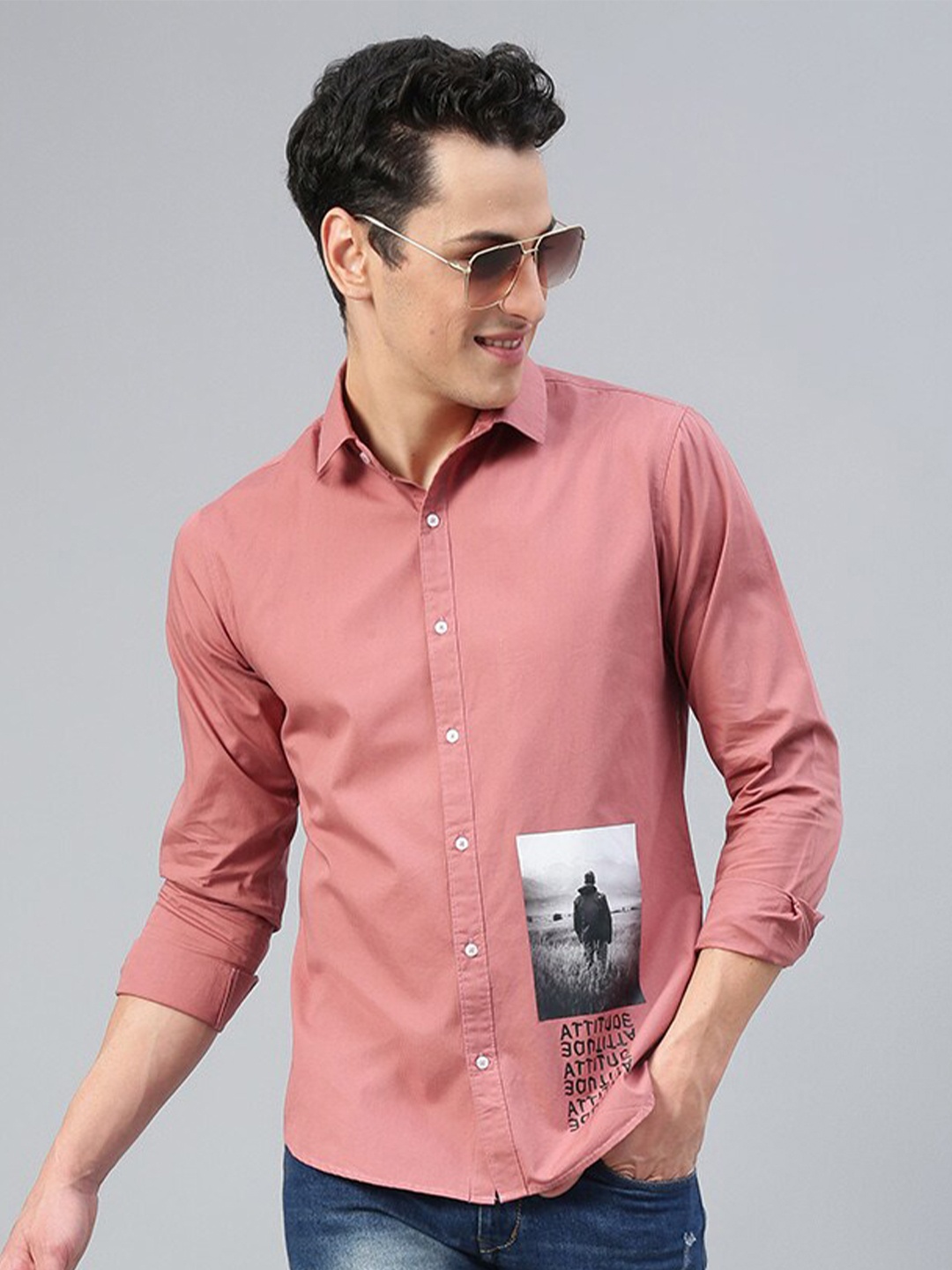 

FTX Standard Graphic Printed Pure Cotton Casual Shirt, Rust