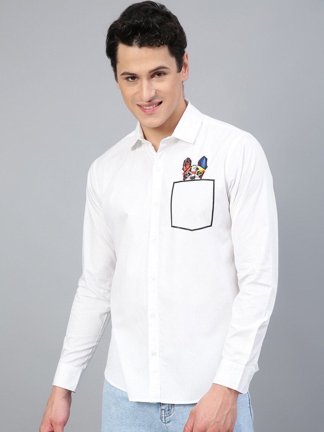 

FTX Standard Spread Collar Graphic Printed Opaque Cotton Casual Shirt, White
