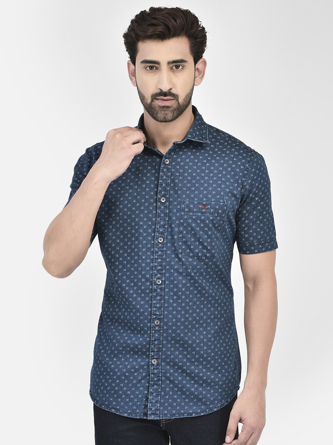 

Crimsoune Club Micro Ditsy Printed Cotton Casual Shirt, Navy blue