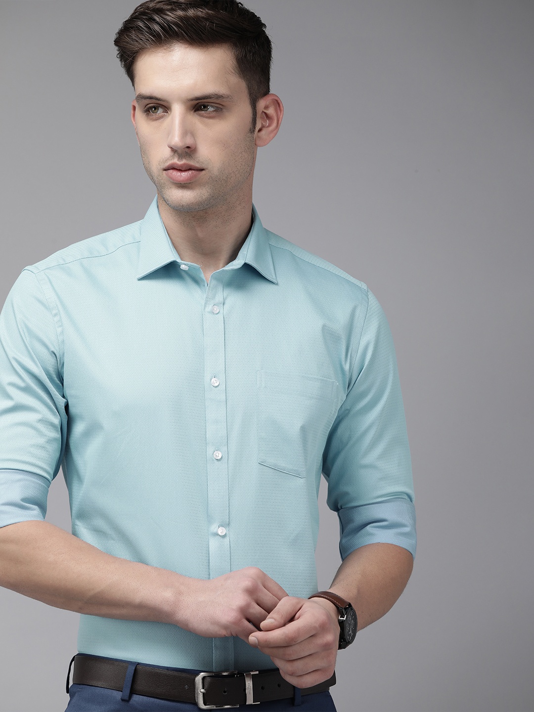 

Park Avenue Textured Slim Fit Formal Shirt, Blue