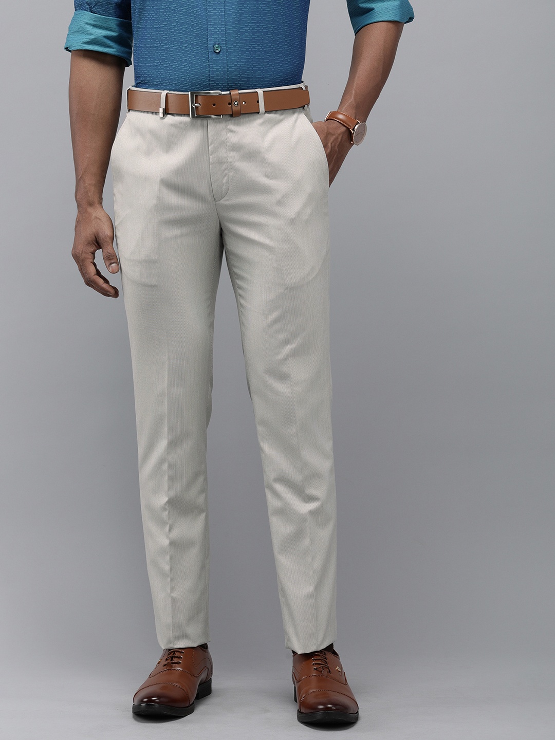

Park Avenue Men Solid Mid-Rise Slim Fit Formal Trousers, Grey