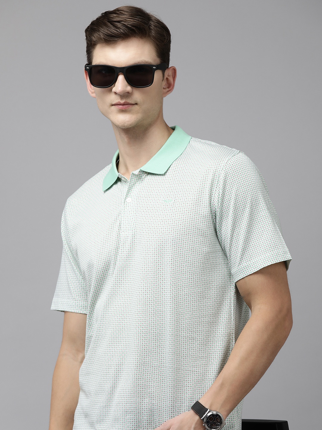 

Park Avenue Printed Polo Collar Pure Cotton Slim Fit T-shirt, Green