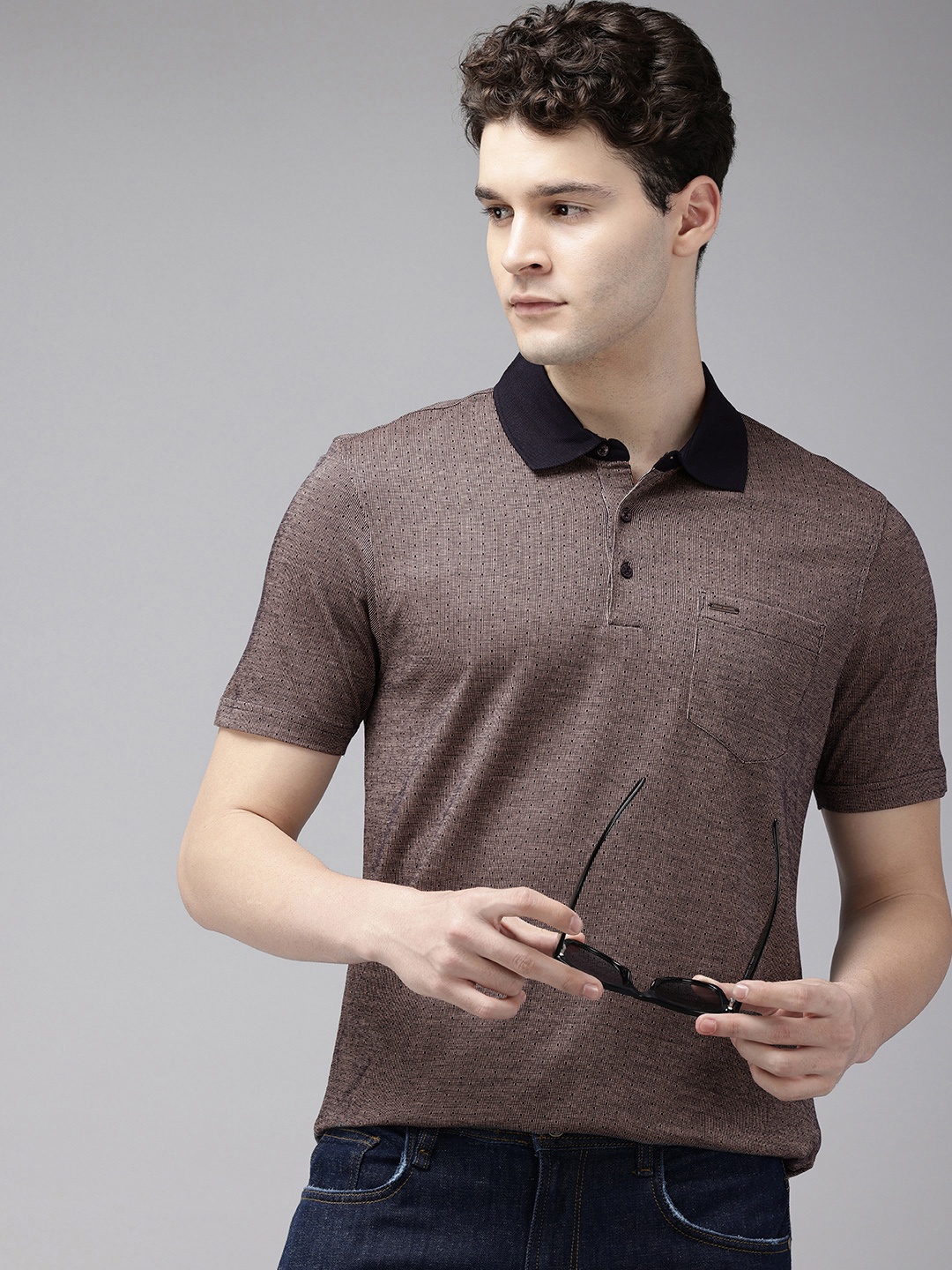 

Park Avenue Self Design Polo Collar Pure Cotton Slim Fit T-shirt, Navy blue