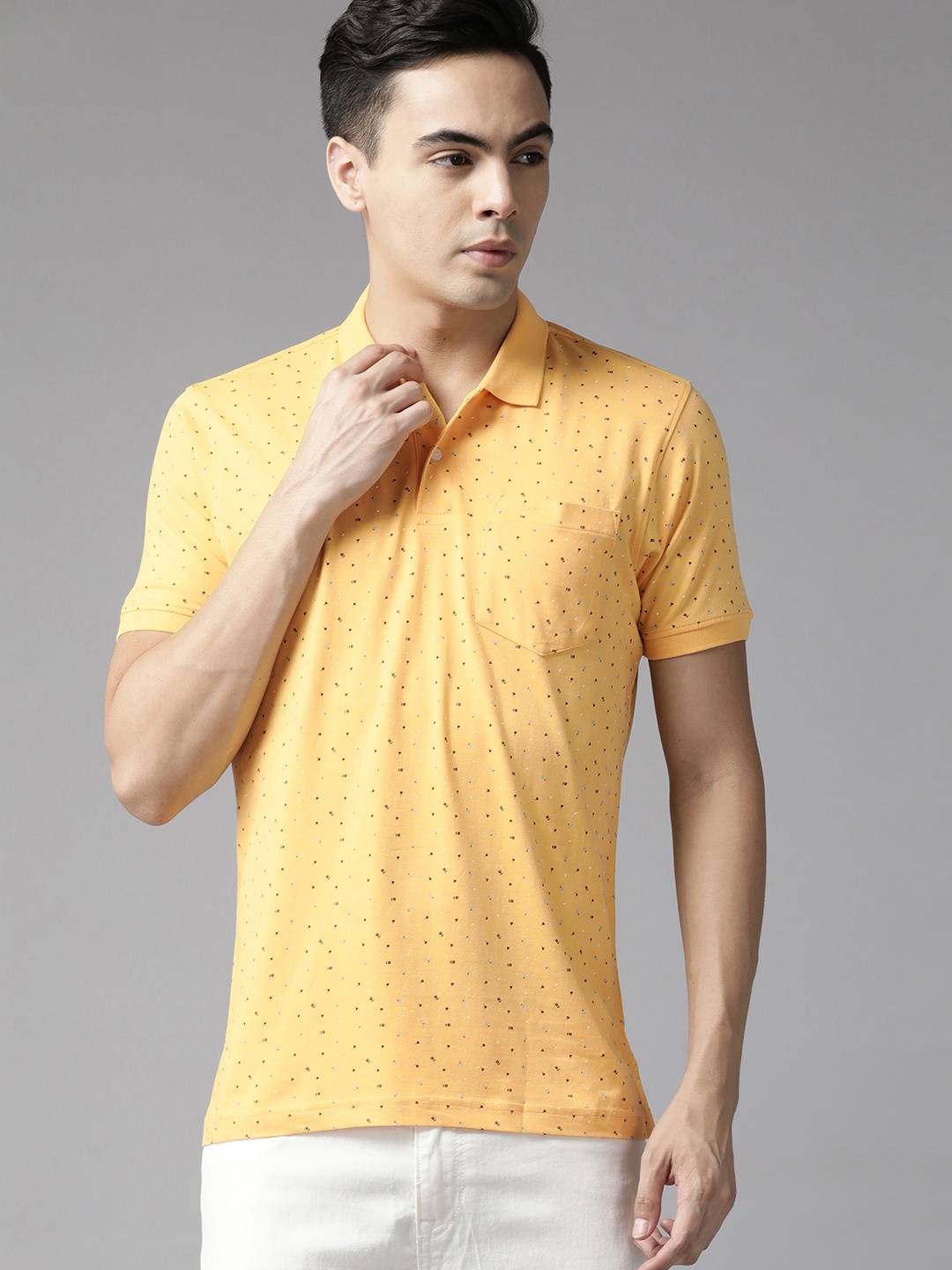 

Park Avenue Men Printed Polo Collar Slim Fit T-shirt, Yellow