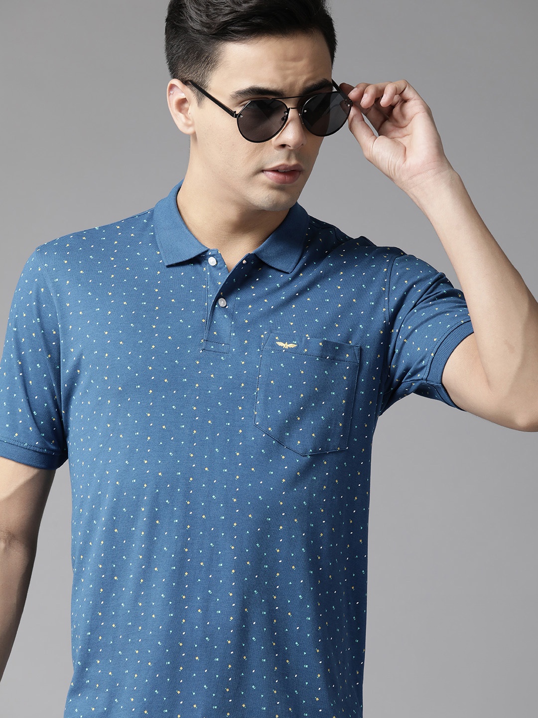 

Park Avenue Men Printed Polo Collar Slim Fit T-shirt, Blue
