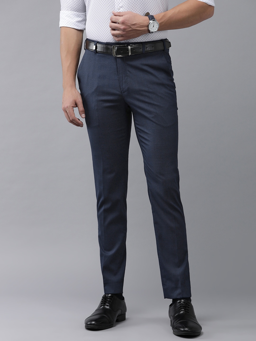 

Park Avenue Men Checked Formal Trousers, Navy blue