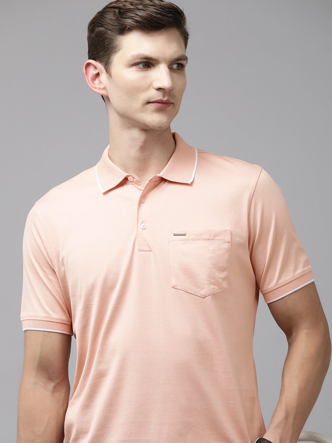 

Park Avenue Polo Collar Pure Cotton Pockets Slim Fit T-shirt, Peach