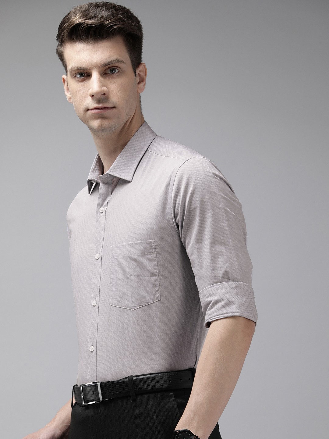 

Park Avenue Pure Cotton Self Design Slim Fit Formal Shirt, Grey