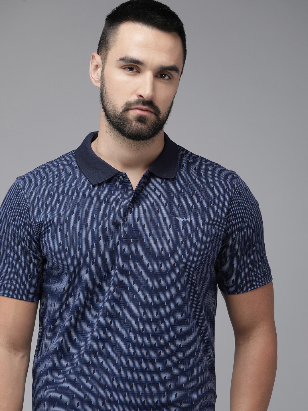 

Park Avenue Pure Cotton Geometric Printed Polo Collar Slim Fit T-shirt, Blue