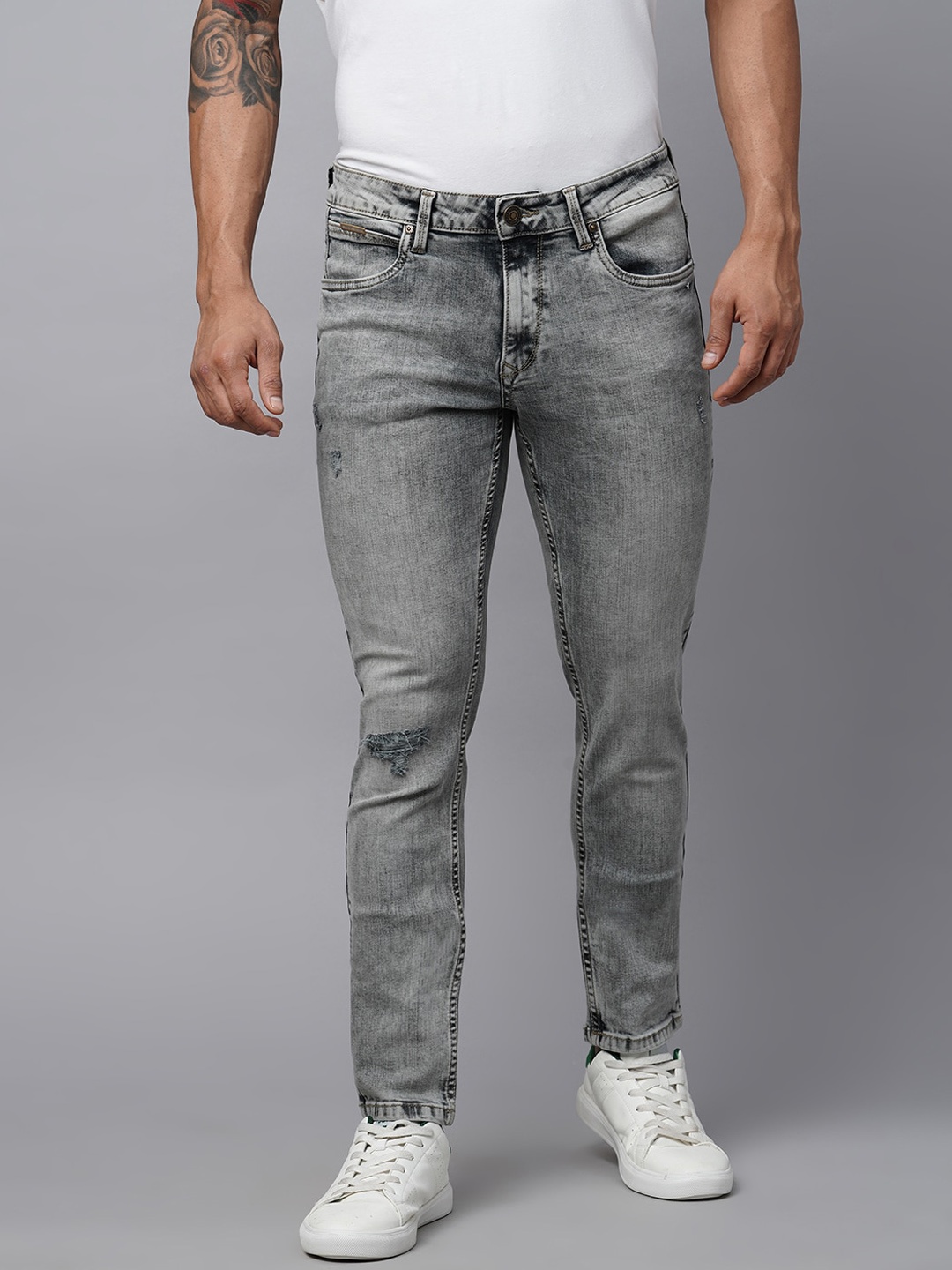 

Blue Buddha Men Cat Scratches Low Distress Denim Skinny Fit Heavy Fade Stretchable Jeans, Grey