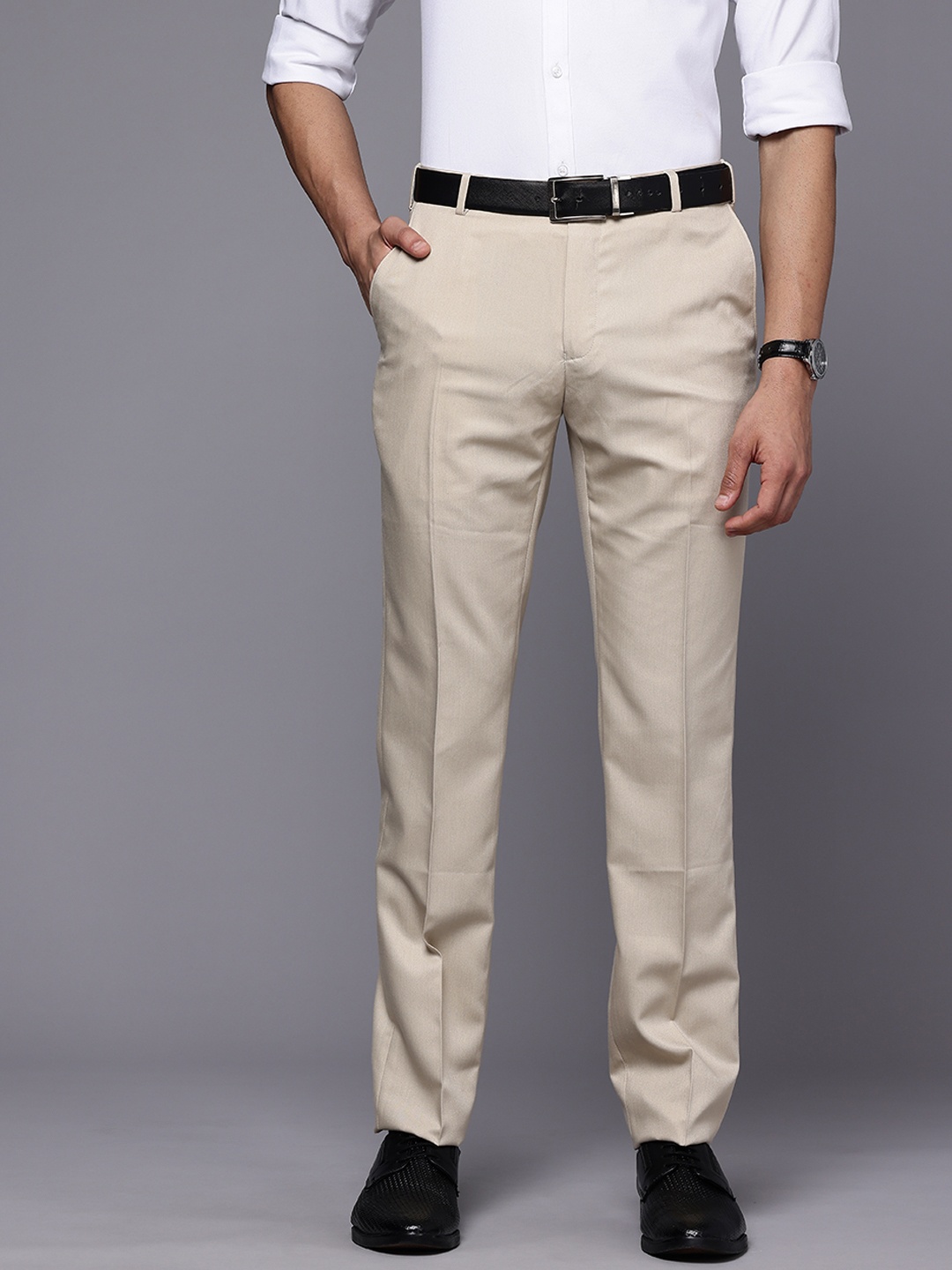 

Raymond Men Slim Fit Formal Trousers, Beige