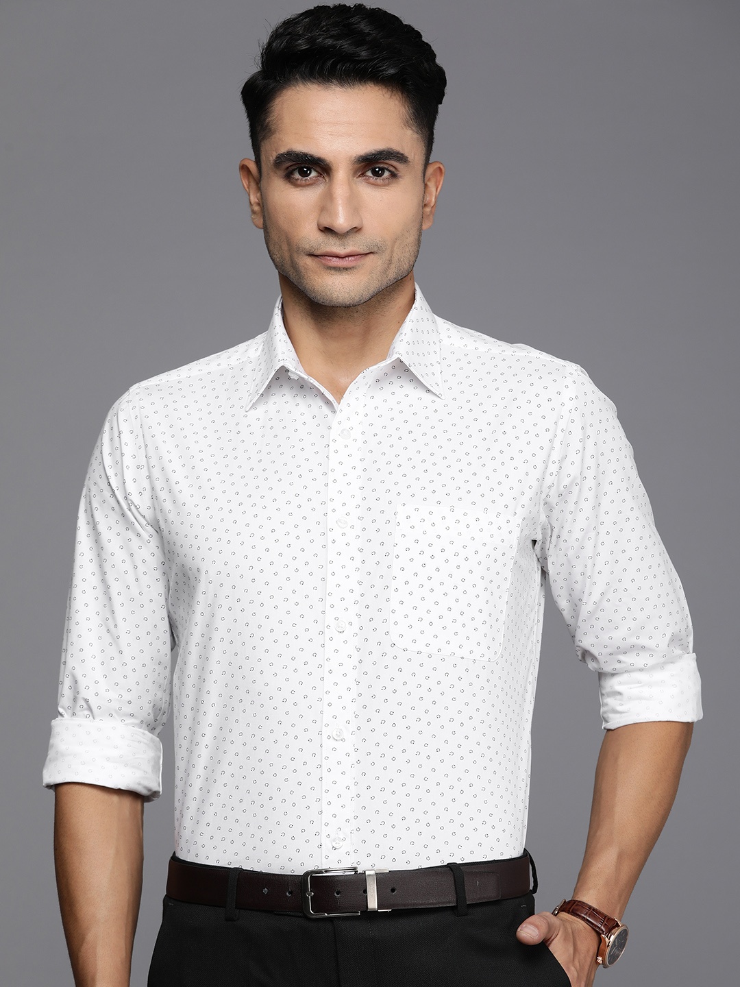 

Raymond Pure Cotton Slim Fit Printed Formal Shirt, White