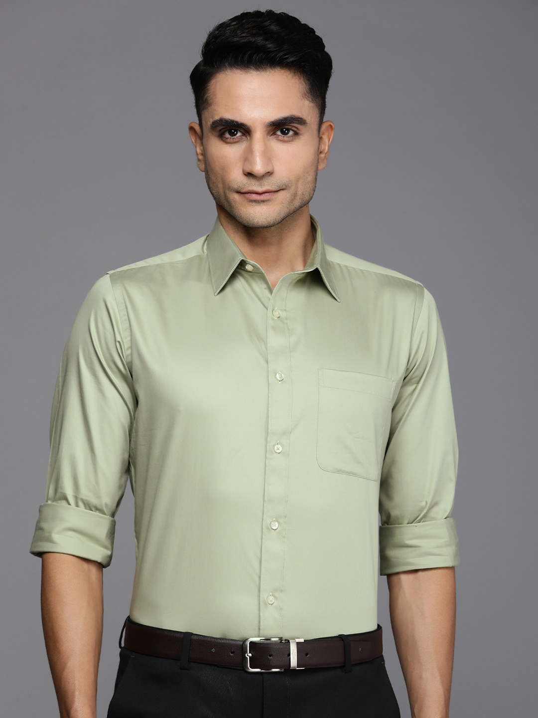 

Raymond Pure Cotton Slim Fit Solid Formal Shirt, Green