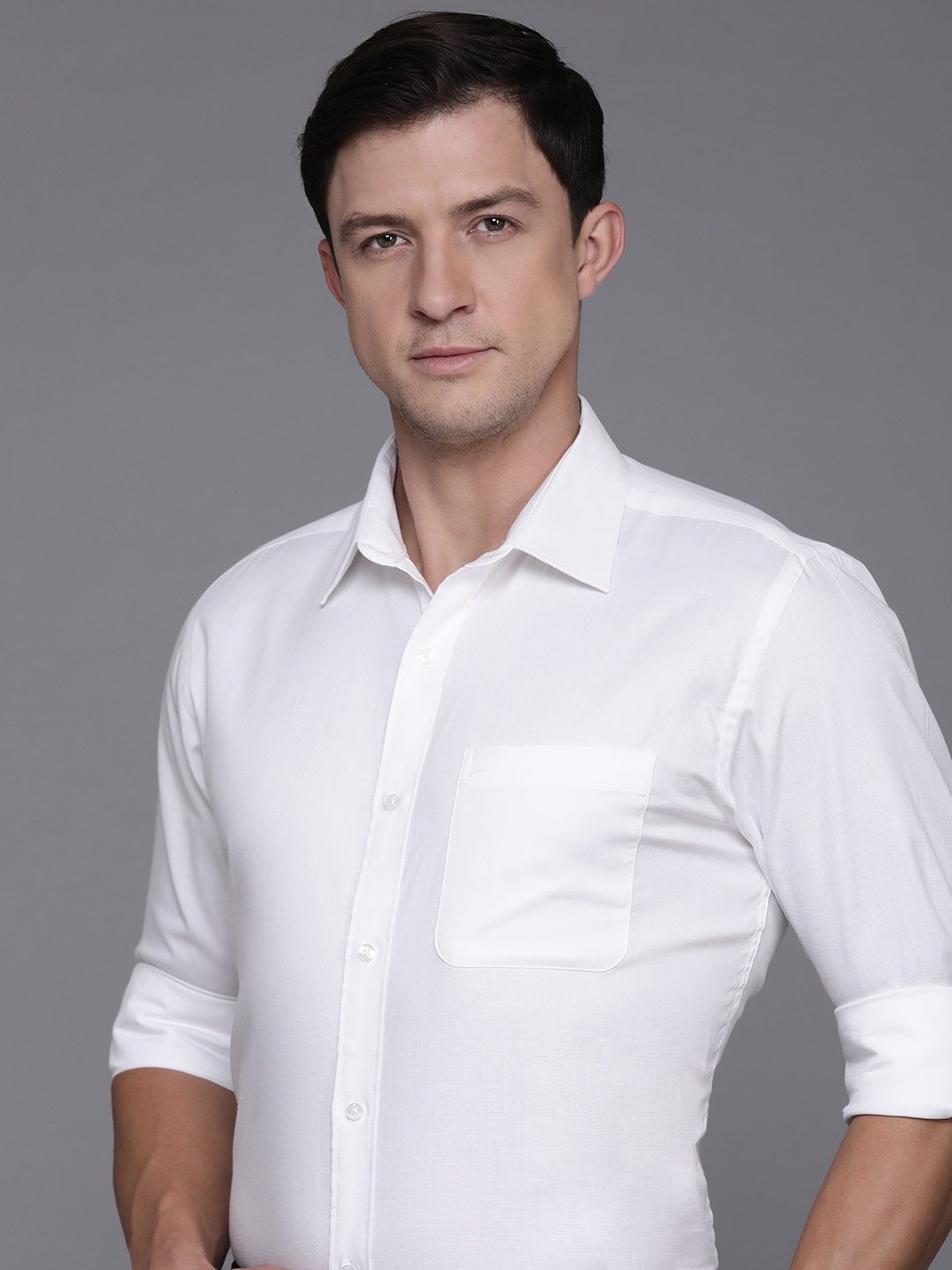 

Raymond Pure Cotton Self Design Slim Fit Textured Formal Shirt, White