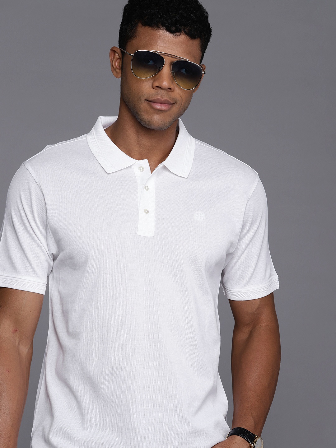 

Raymond Men Contemporary Fit Polo Collar Pure Cotton T-shirt, White
