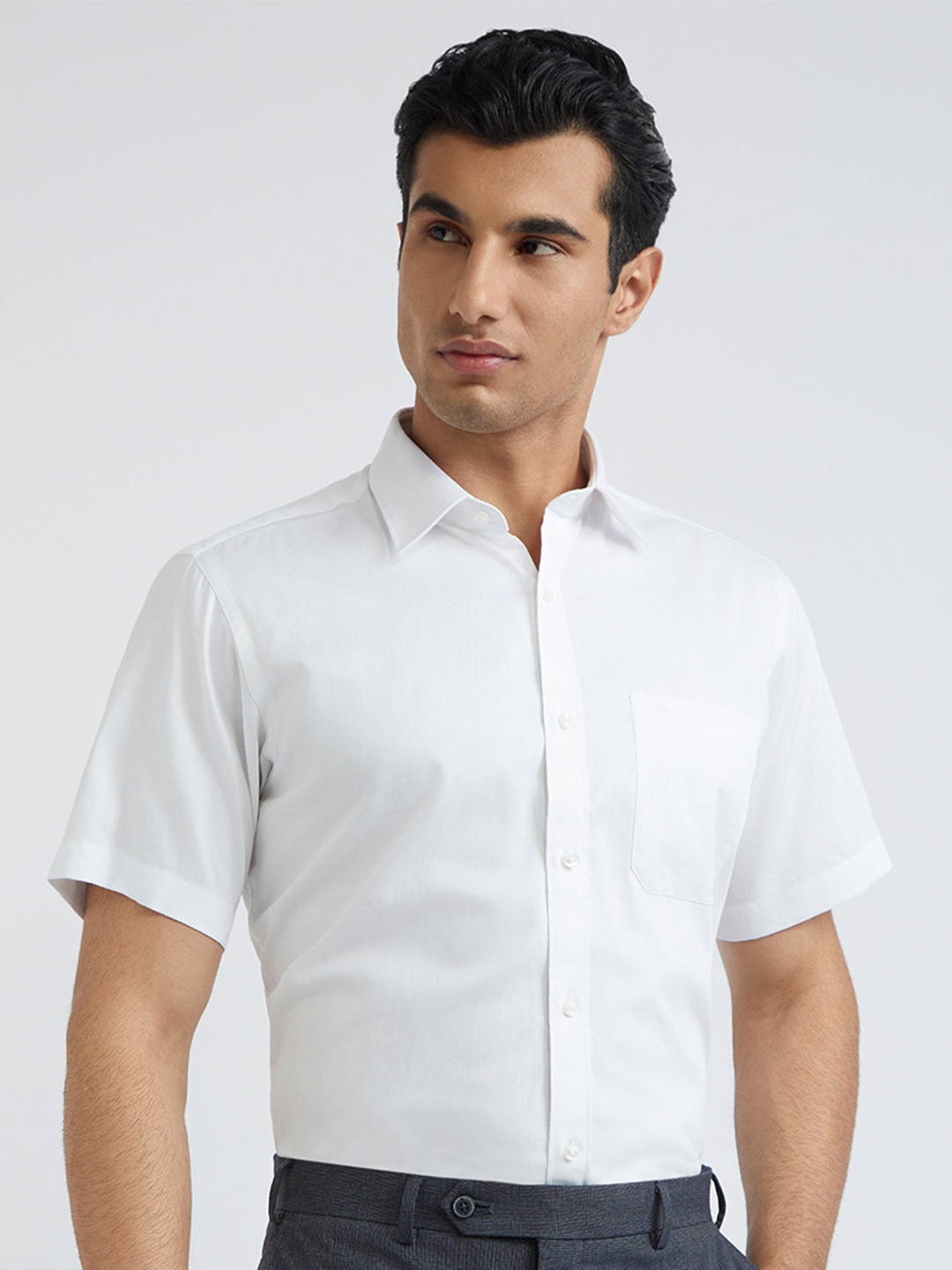 Raymond Opaque Short Sleeve Pure Cotton Formal Shirt, White