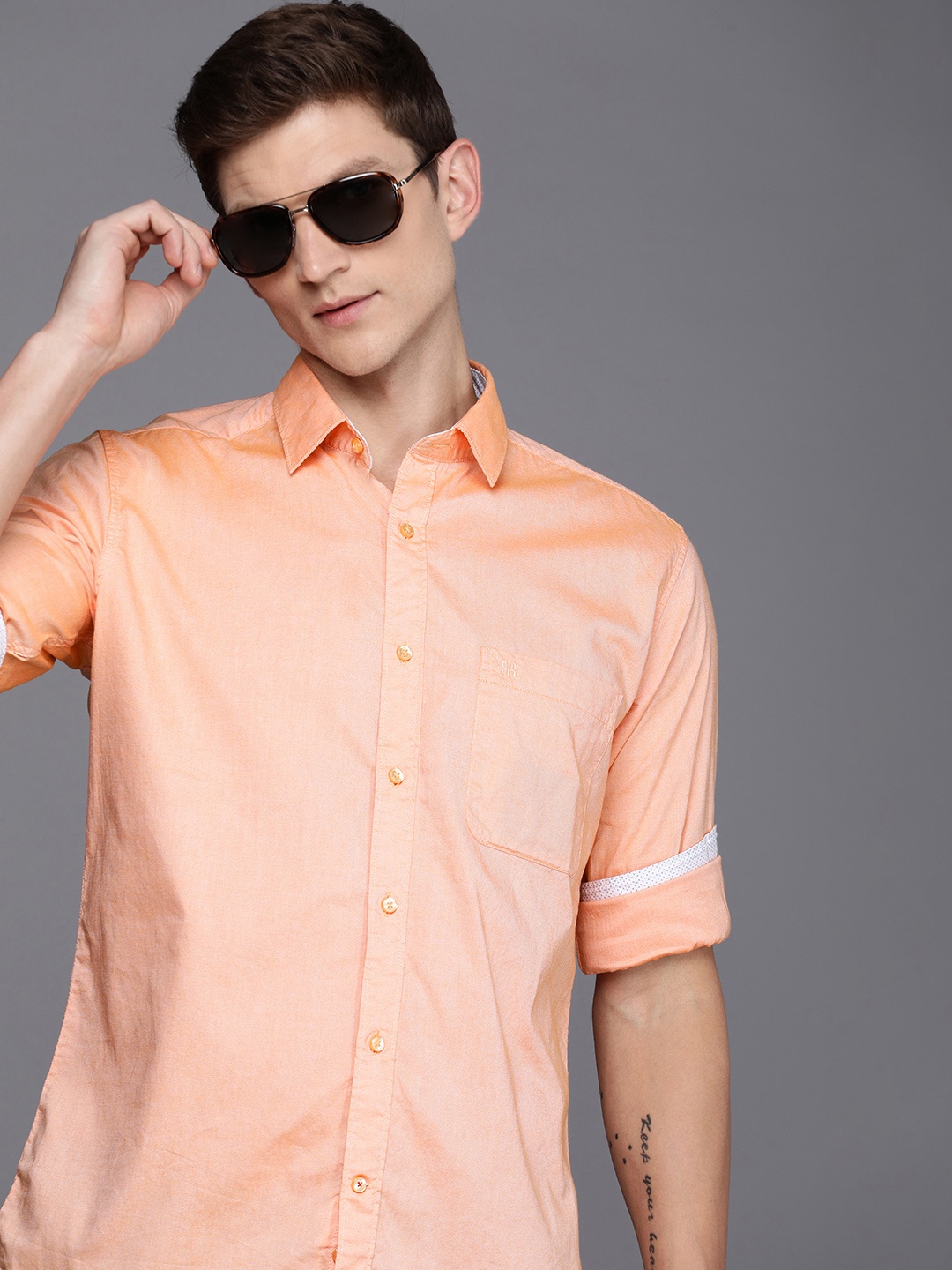 

Raymond Solid Slim Fit Pure Cotton Casual Shirt, Orange