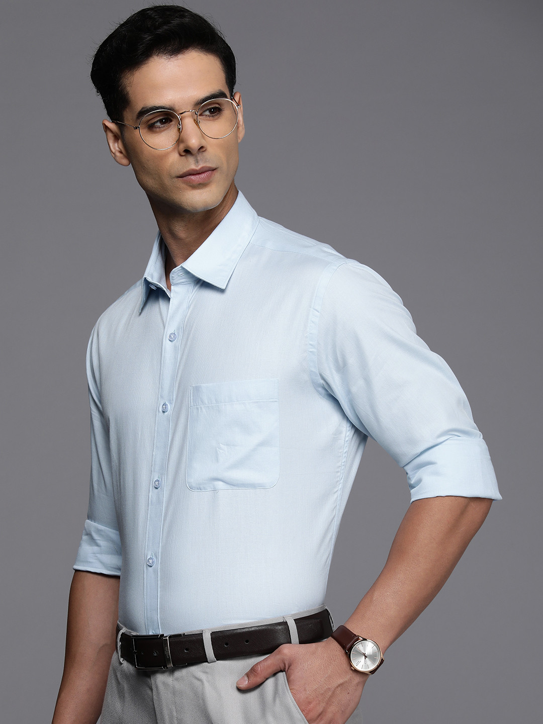 

Raymond Men Slim Fit Pure Cotton Formal Shirt, Blue
