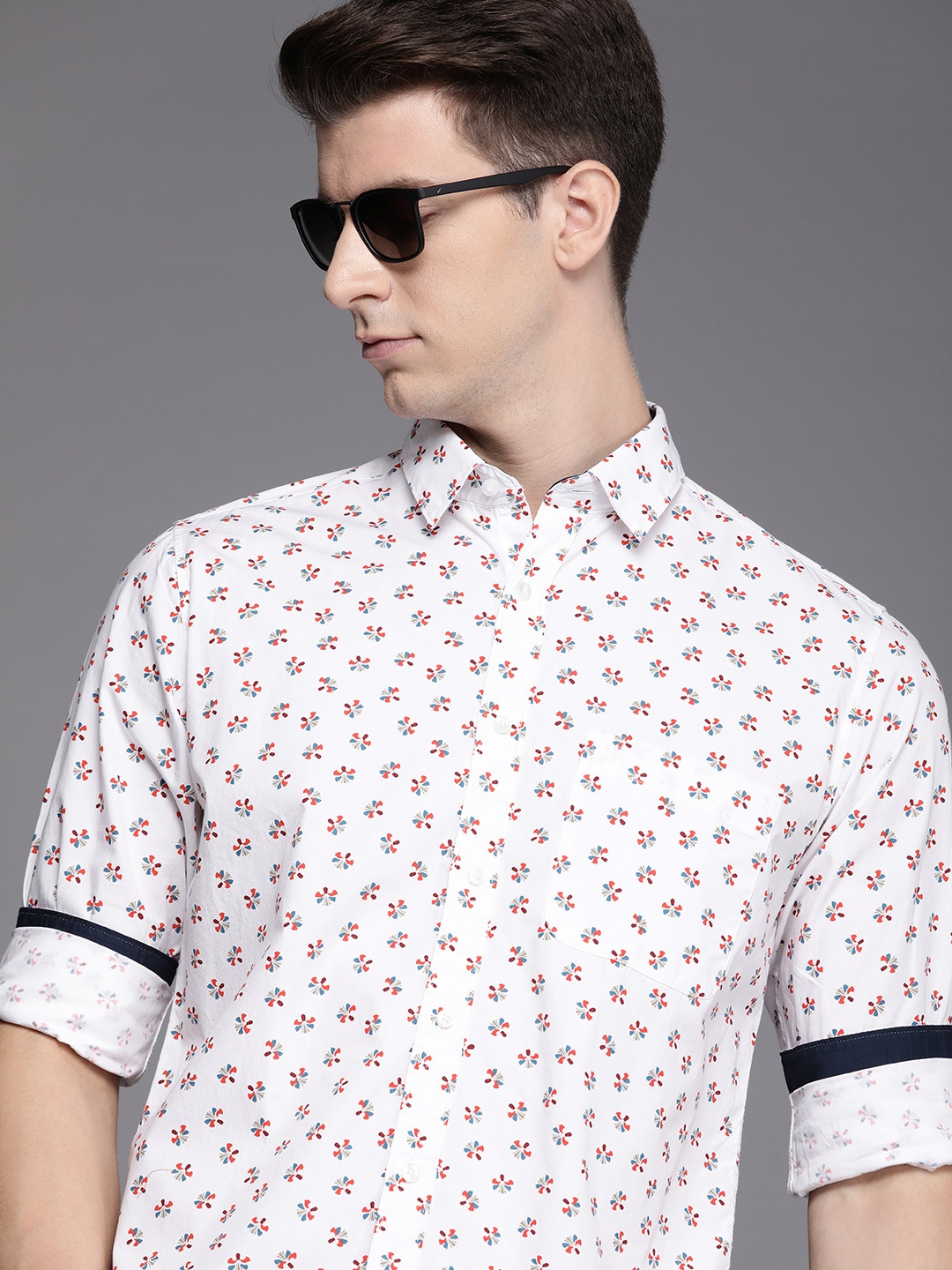 

Raymond Slim Fit Floral Printed Pure Cotton Casual Shirt, White