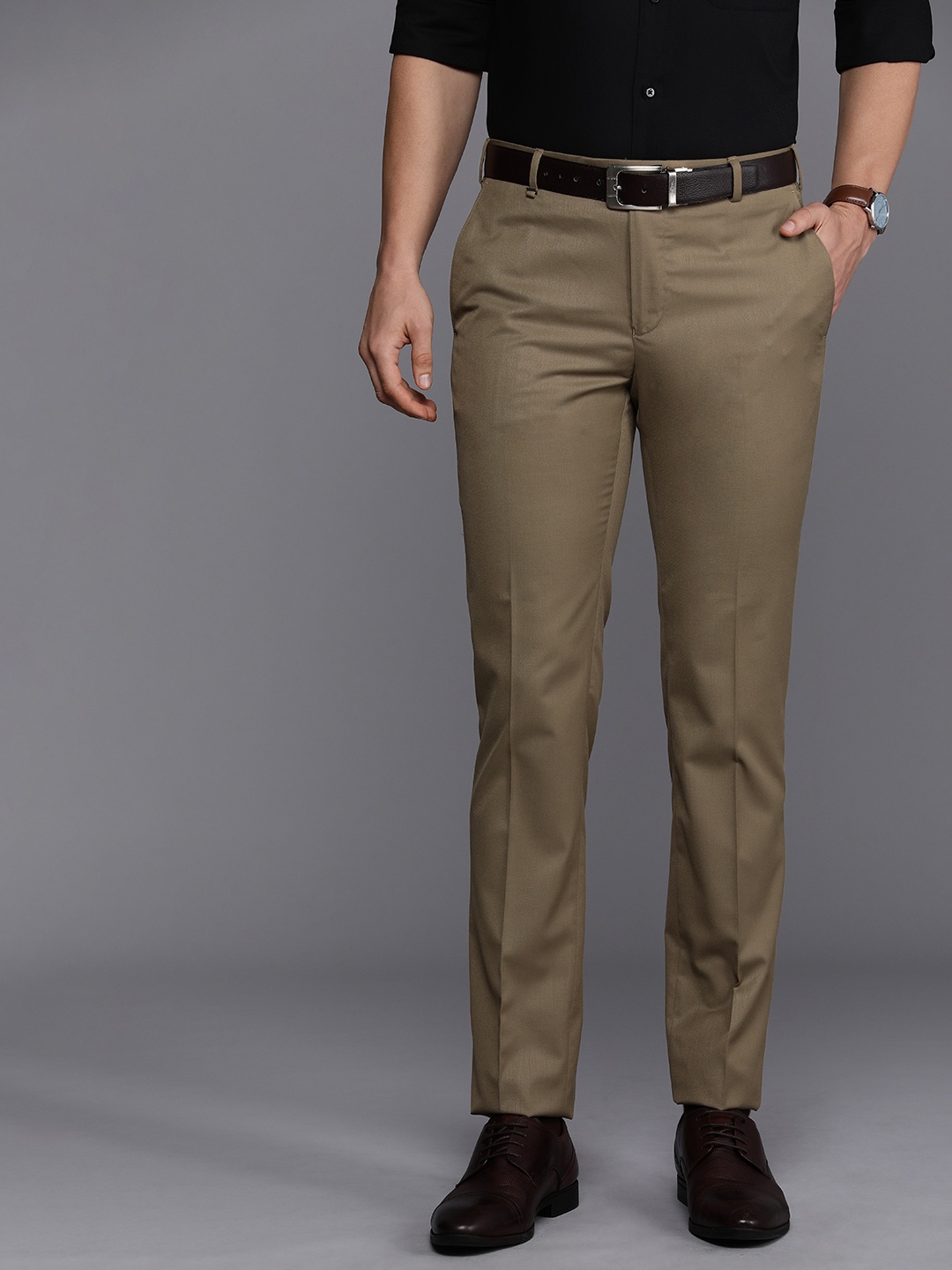 

Raymond Men Slim Fit Formal Trousers, Khaki
