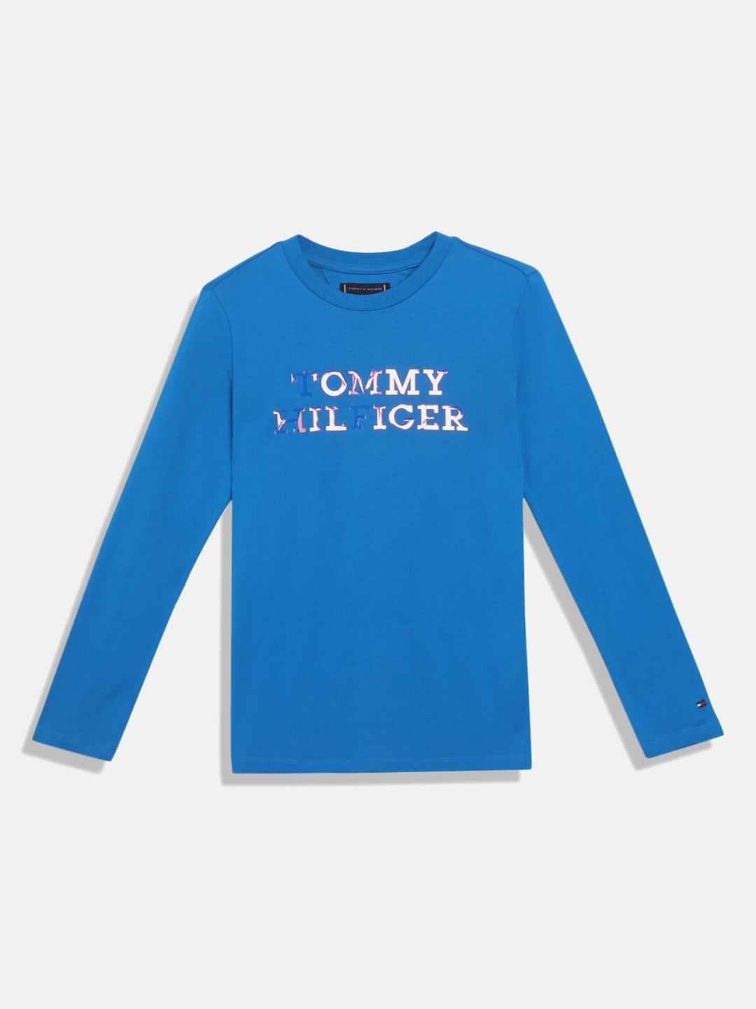 

Tommy Hilfiger Boys Typography Printed Long Sleeves Pure Cotton T-shirt, Blue