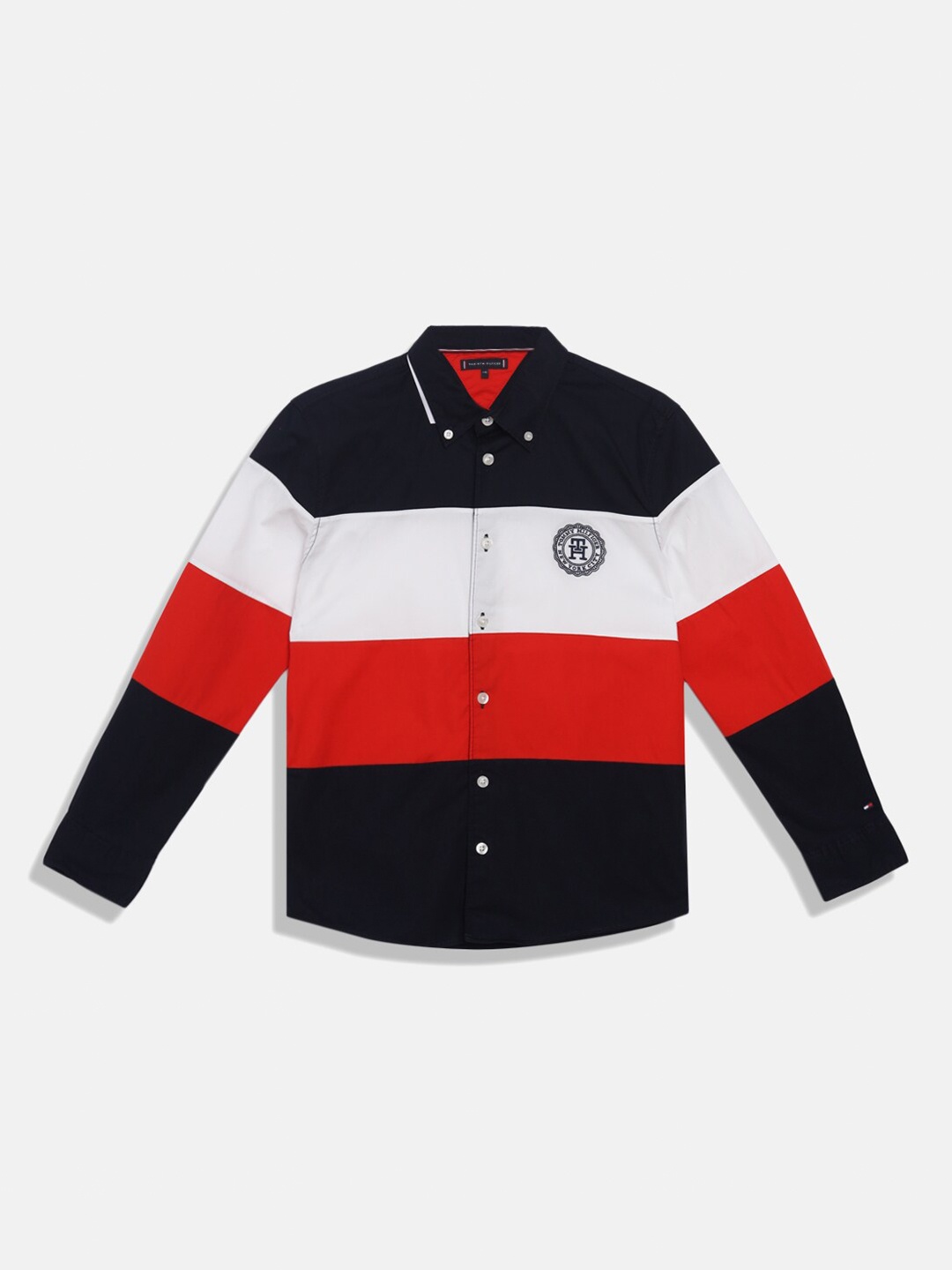 

Tommy Hilfiger Boys Colourblocked Spread Collar Regular Fit Cotton Casual Shirt, Black