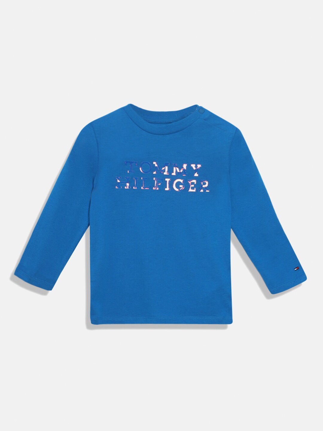 

Tommy Hilfiger Boys Typography Printed Long Sleeves Pure Cotton T-shirt, Blue