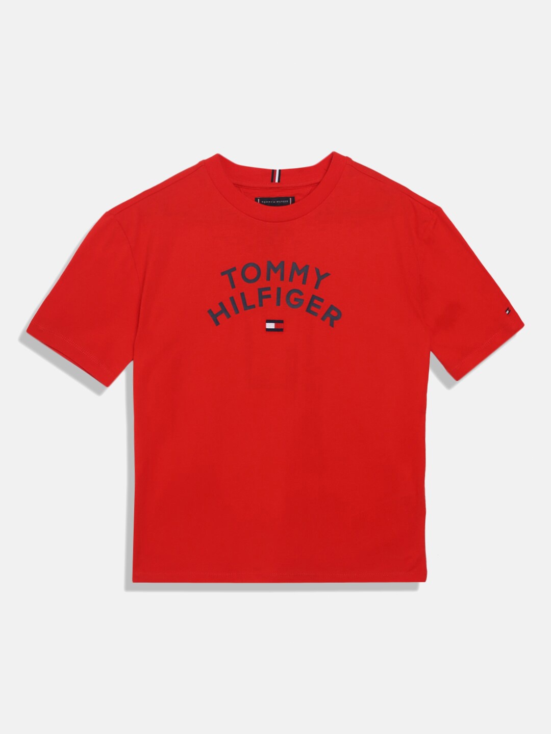 

Tommy Hilfiger Boys Typography Printed Pure Cotton T-shirt, Orange